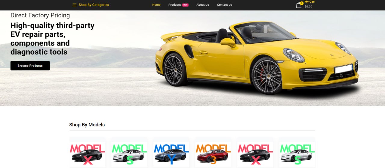 Perfect Parts EV online store homepage